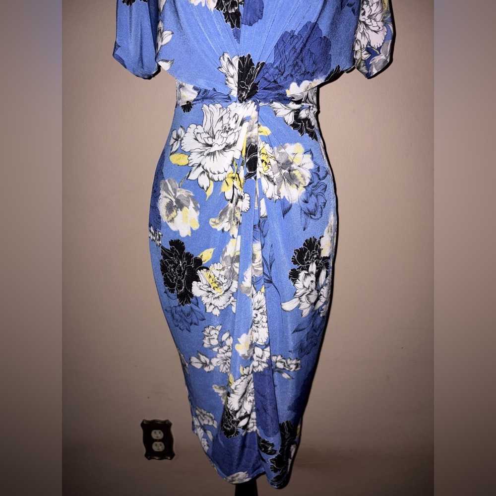Blue and White Floral Midi Dress by Jennifer Lopez - Picture 5 of 8